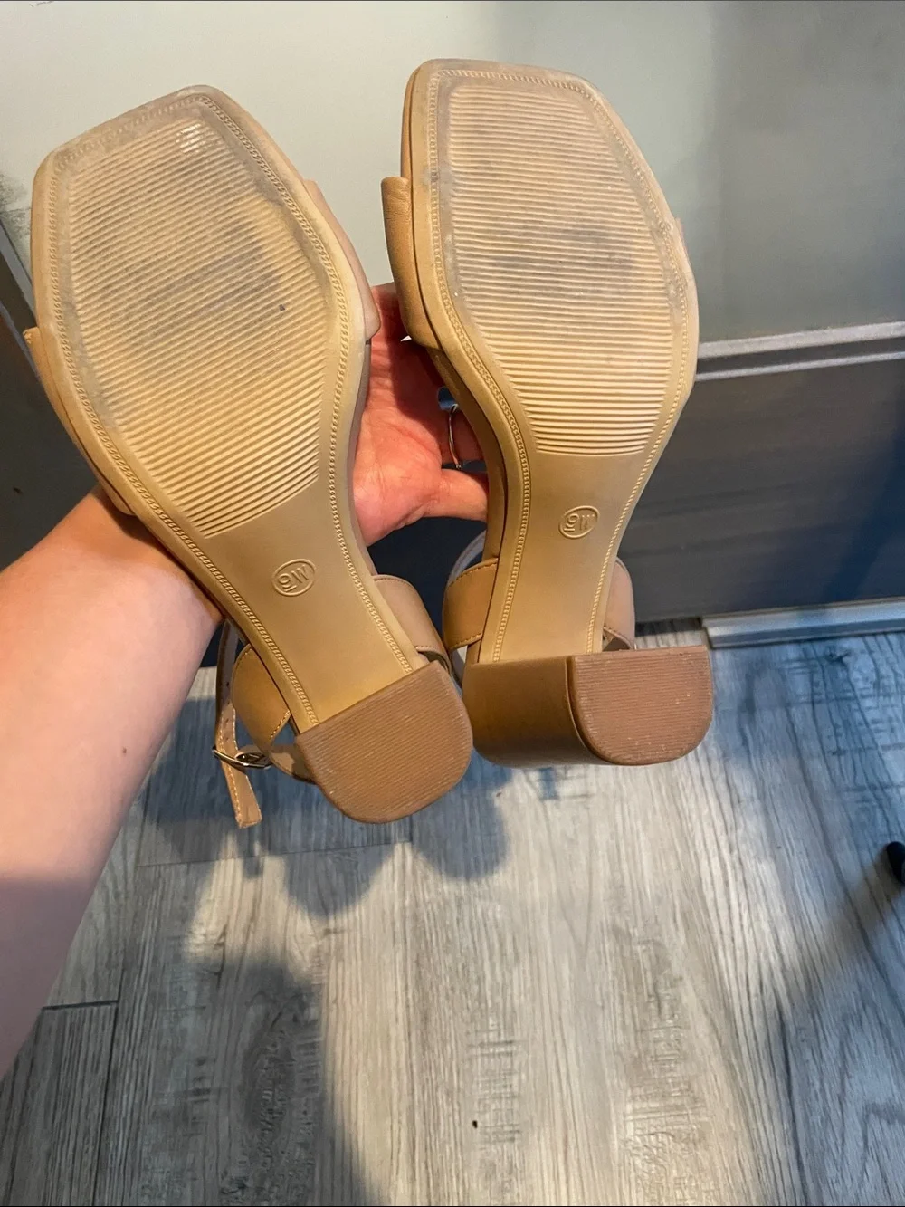 A New Day Women's Tan Block Heel Ankle Strap Sandals